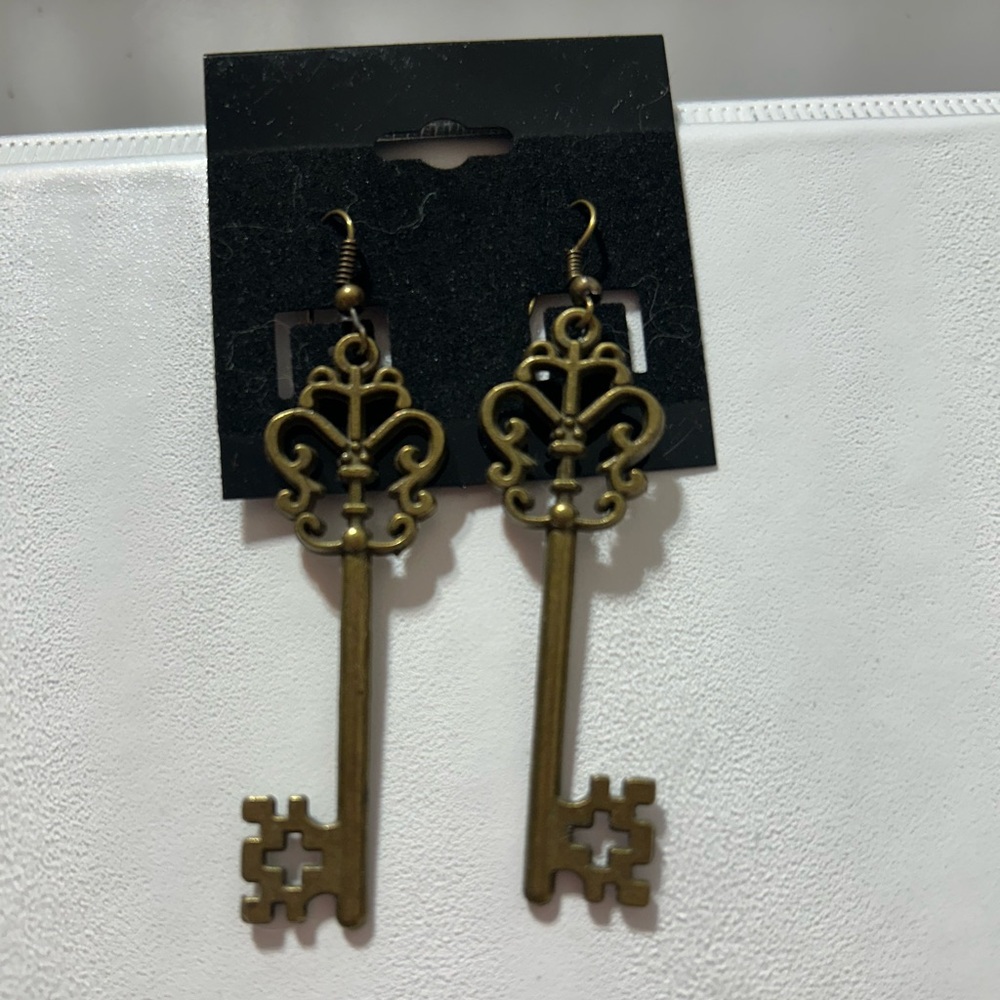 Key Design Dangly Earrings Bronze Colour